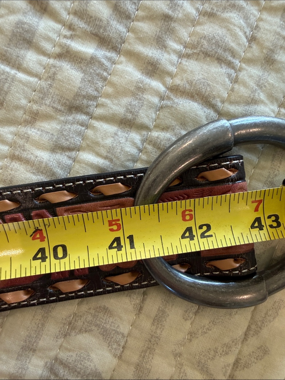 Roper Brown and Black Tooled Floral Leather Belt with Round Metal Buckle - Picture 7 of 9